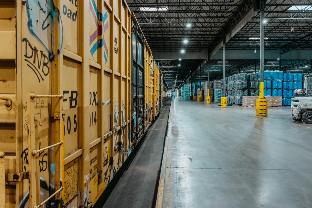 Denver third-party logistics distribution center with modern warehouse infrastructure and shipping capabilities including indoor rail spur