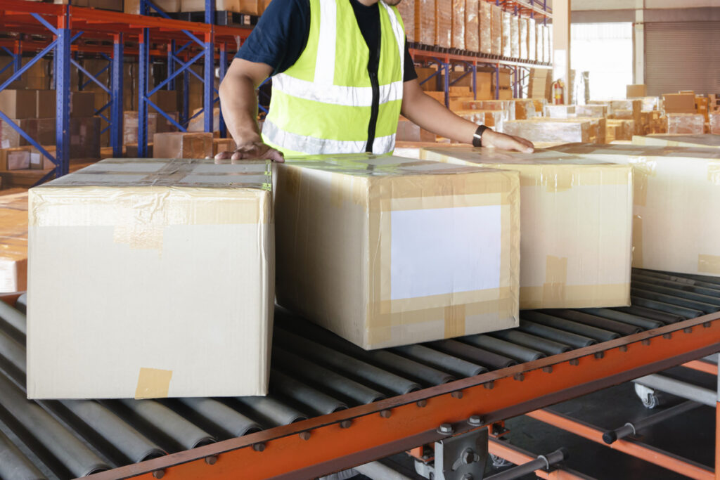 cardboard box on conveyor belt