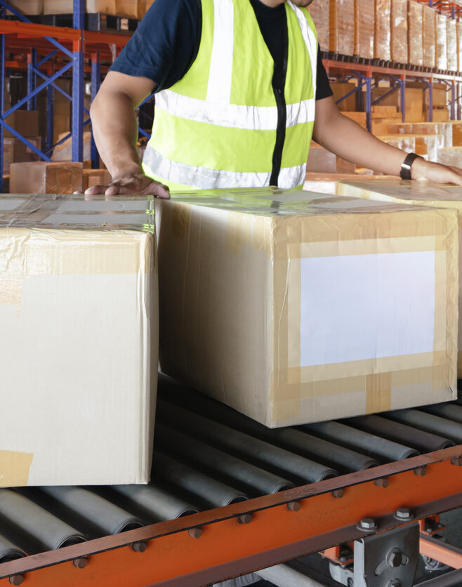 cardboard box on conveyor belt